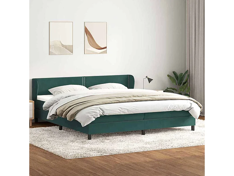 Cama box spring con colchones terciopelo verde oscuro 180x220cm
