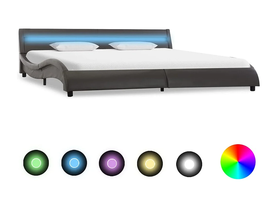 Cadre de lit avec LED Gris Similicuir 180 x 200 cm