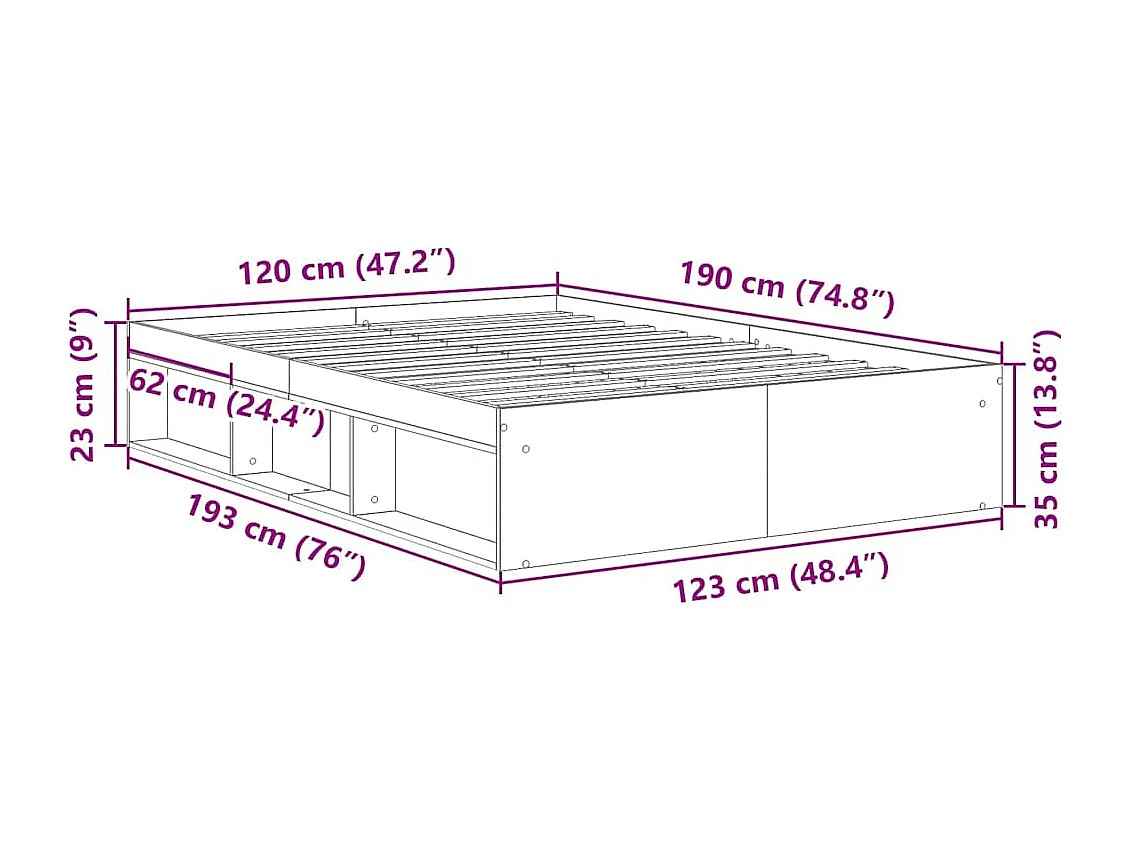 Estructura de cama sin colchón roble artesanal 120x190 cm