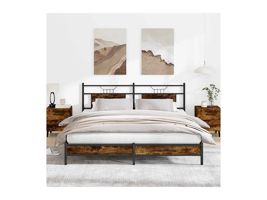 Cadre de lit sans matelas chêne fumé 183x203 cm bois ingénierie
