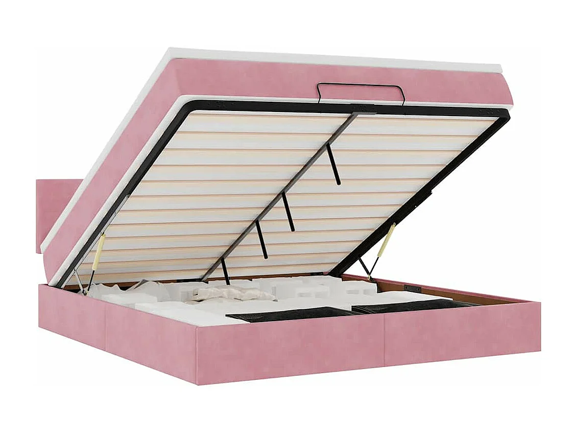 Estructura cama otomana con colchón terciopelo rosa 160x200 cm