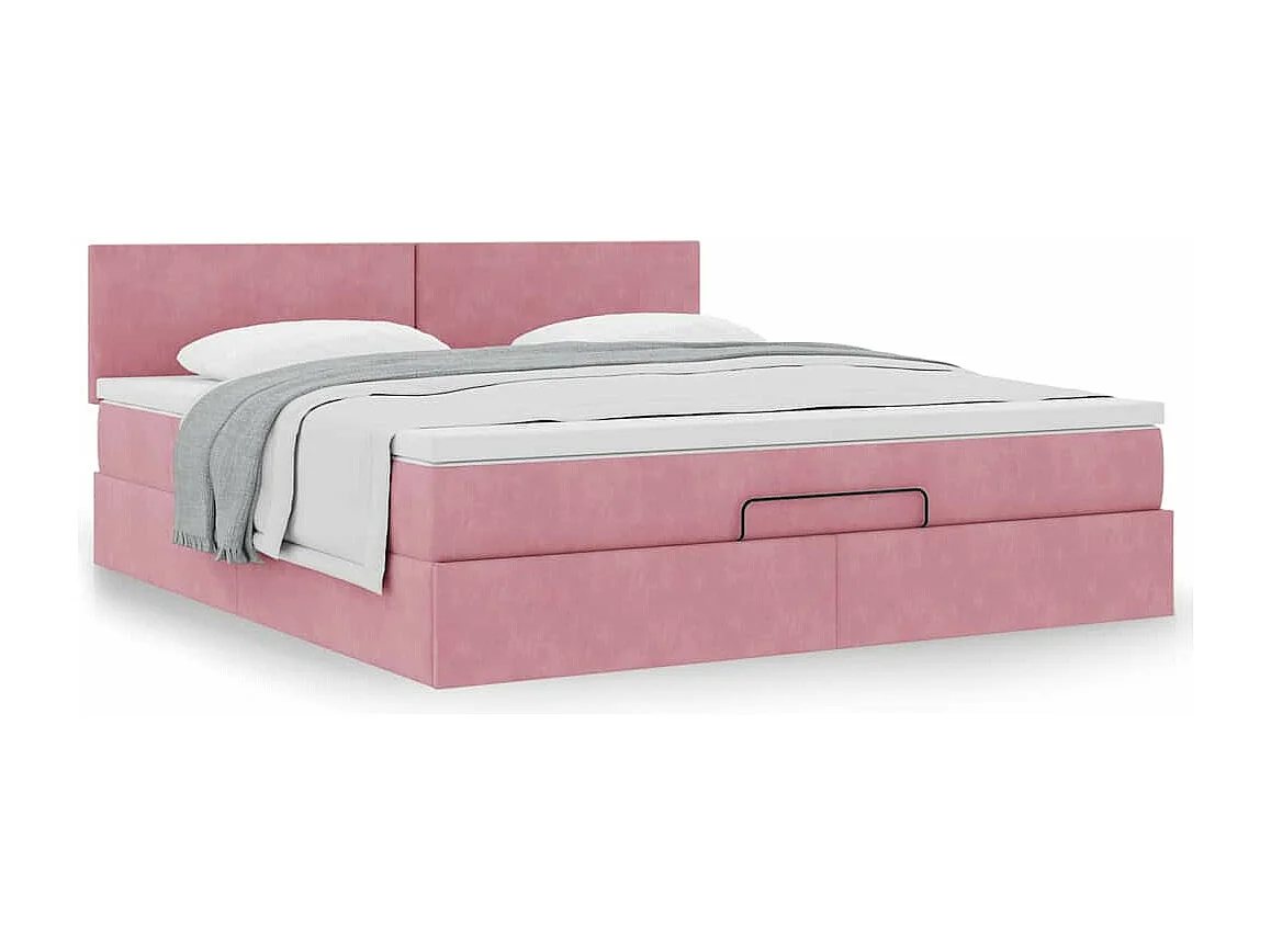 Estructura cama otomana con colchón terciopelo rosa 160x200 cm