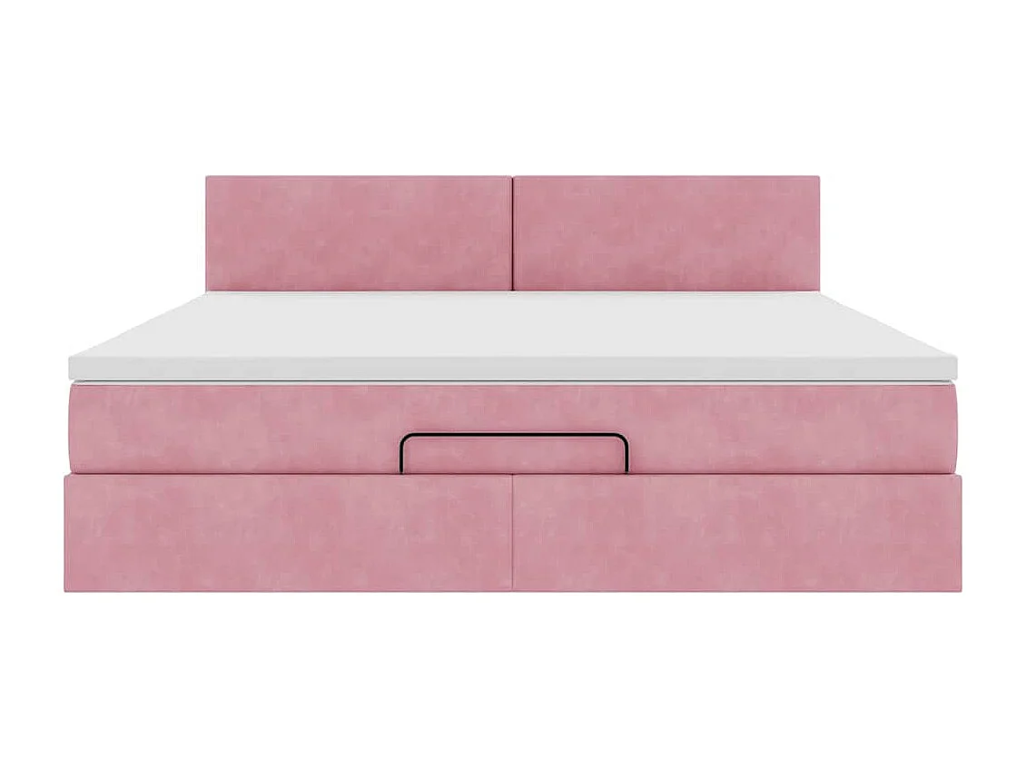 Estructura cama otomana con colchón terciopelo rosa 160x200 cm