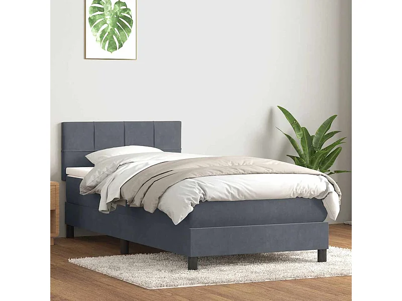 Cama box spring con colchón terciopelo gris oscuro 80x210 cm
