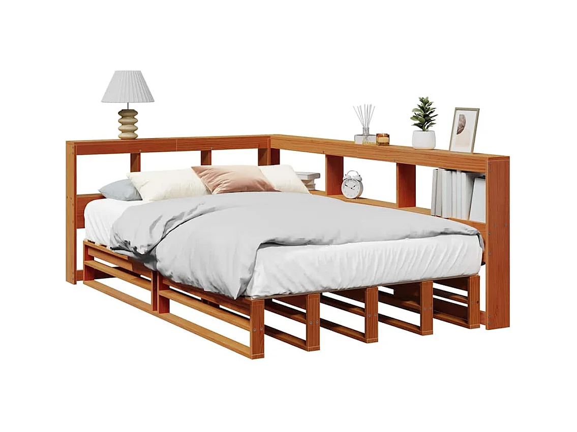 Lit bibliothèque sans matelas cire marron 120x190cm pin massif