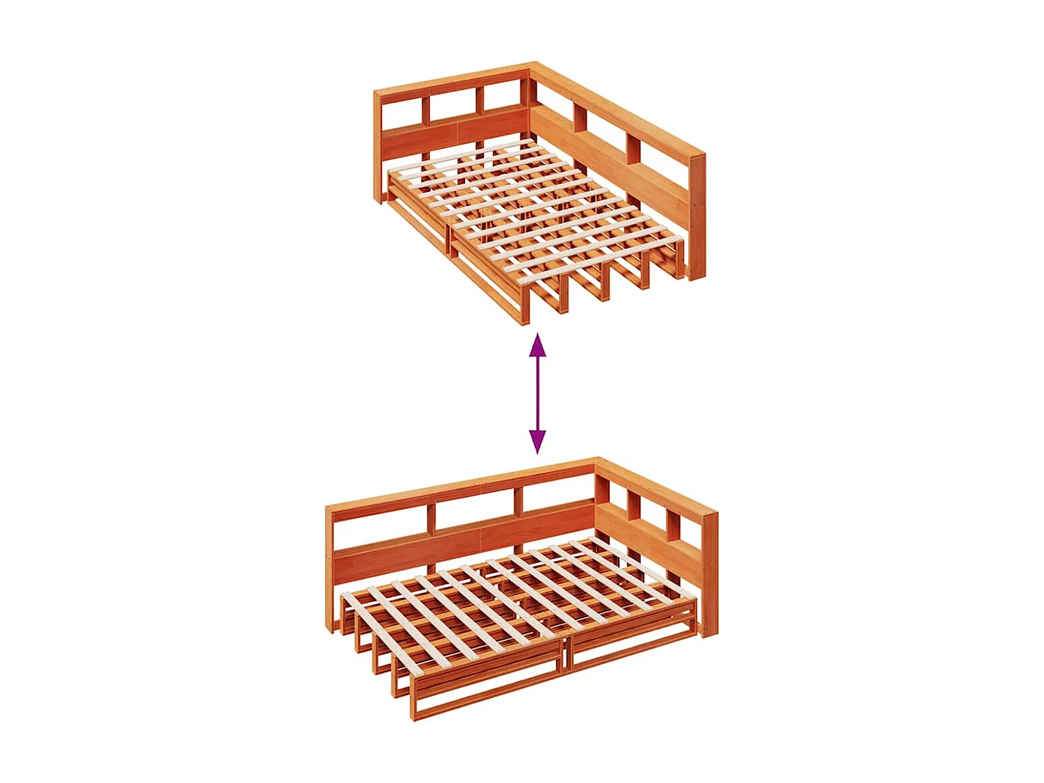 Lit bibliothèque sans matelas cire marron 120x190cm pin massif