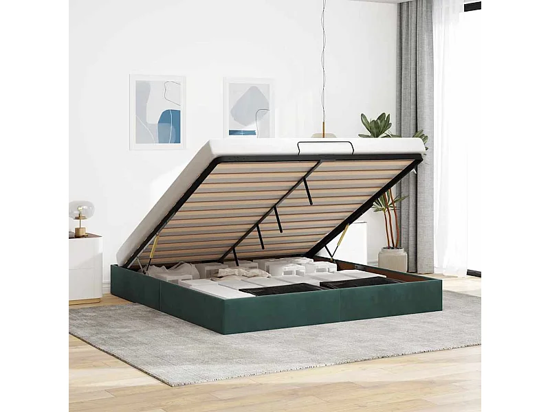 Cadre de lit ottoman sans matelas vert foncé 200x200 cm velours