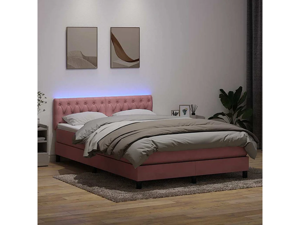 Sommier à lattes de lit avec matelas rose 160x210 cm velours