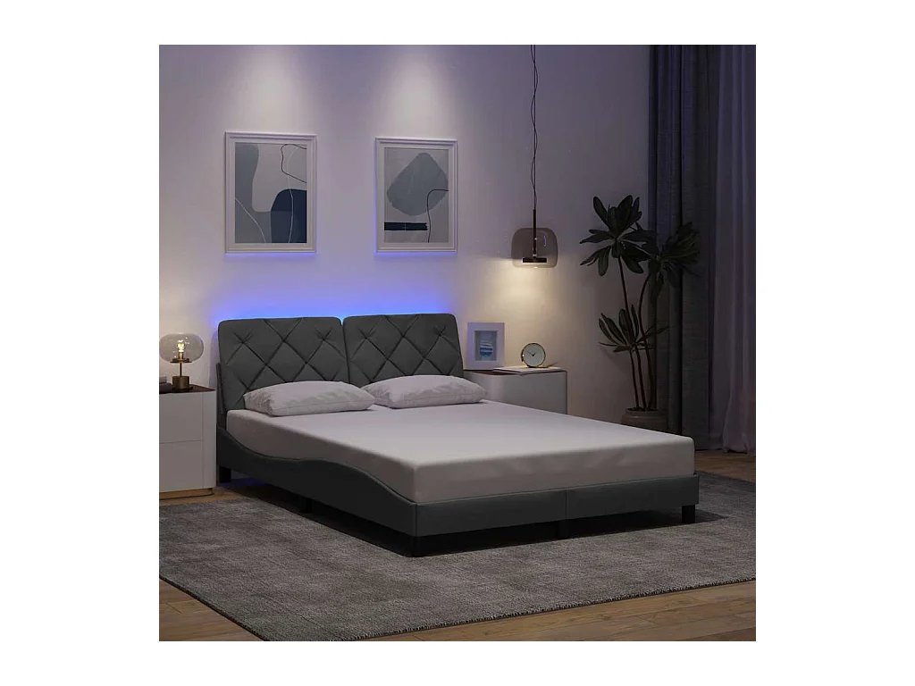 Cadre de lit avec LED sans matelas gris clair 140x190 cm tissu
