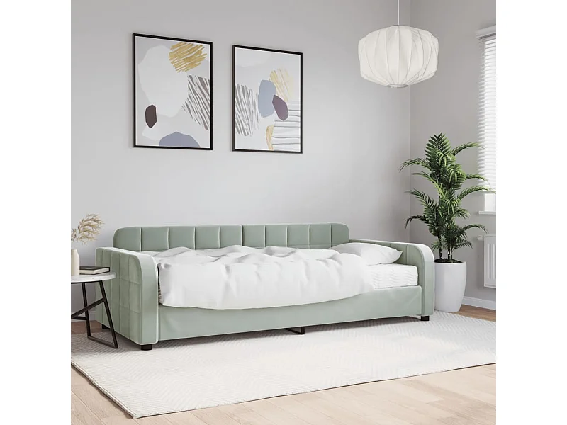 Sofá cama con colchón terciopelo gris claro 90x190 cm