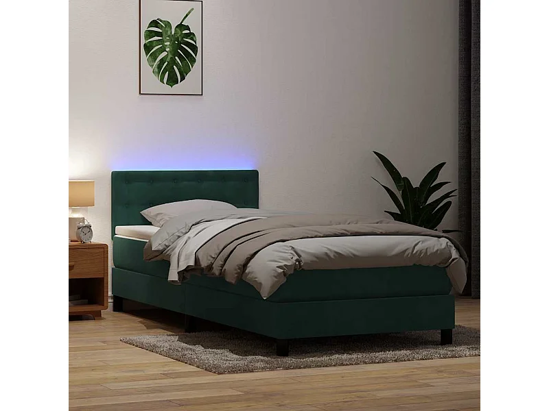 Cama com molas/colchão 100x210 cm veludo verde-escuro