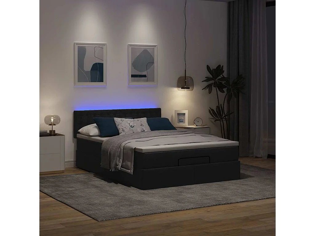 Lit ottoman avec matelas noir 140x190 cm tissu