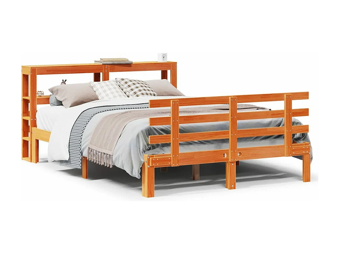 Bedframe met hoofdbord massief grenenhout wasbruin 120x190 cm
