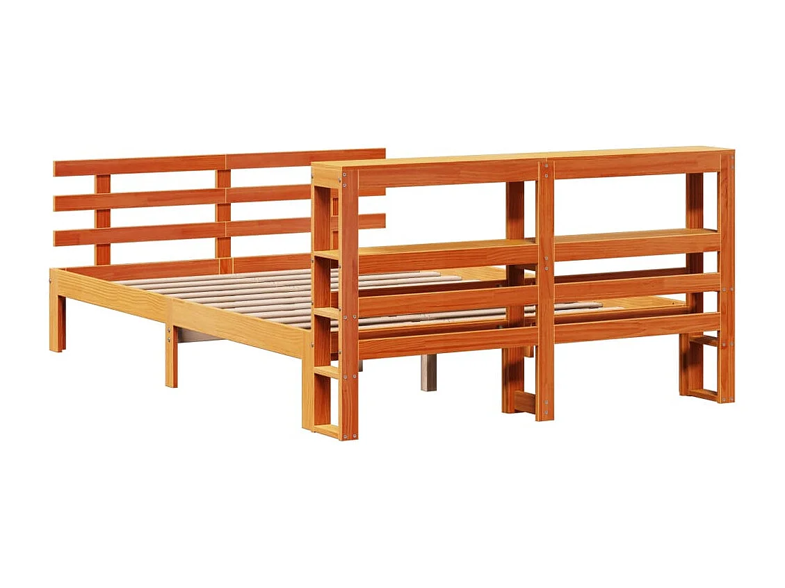 Bedframe met hoofdbord massief grenenhout wasbruin 120x190 cm