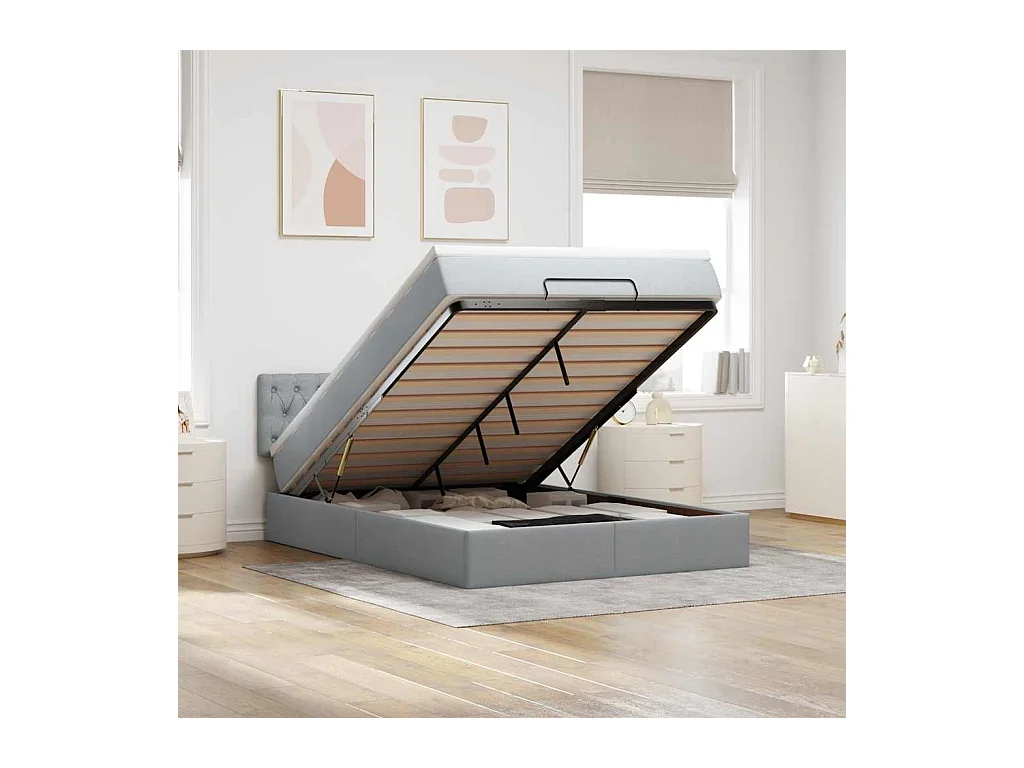 Lit ottoman avec matelas gris clair 140x190 cm tissu