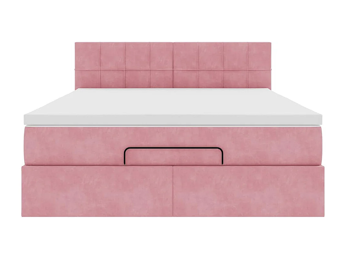 Cadre de lit ottoman avec matelas rose 140x200 cm velours