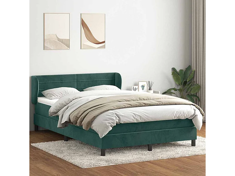 Cama box spring con colchón terciopelo verde oscuro 160x220 cm