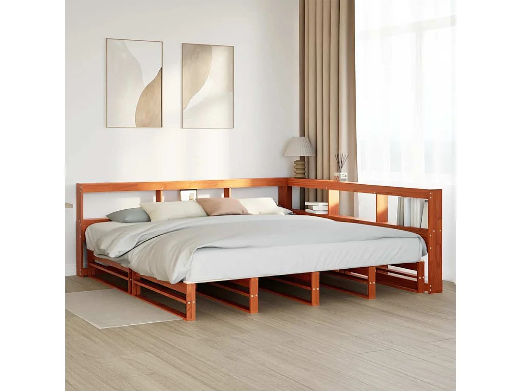Cama con estantería sin colchón madera maciza marrón 200x200 cm
