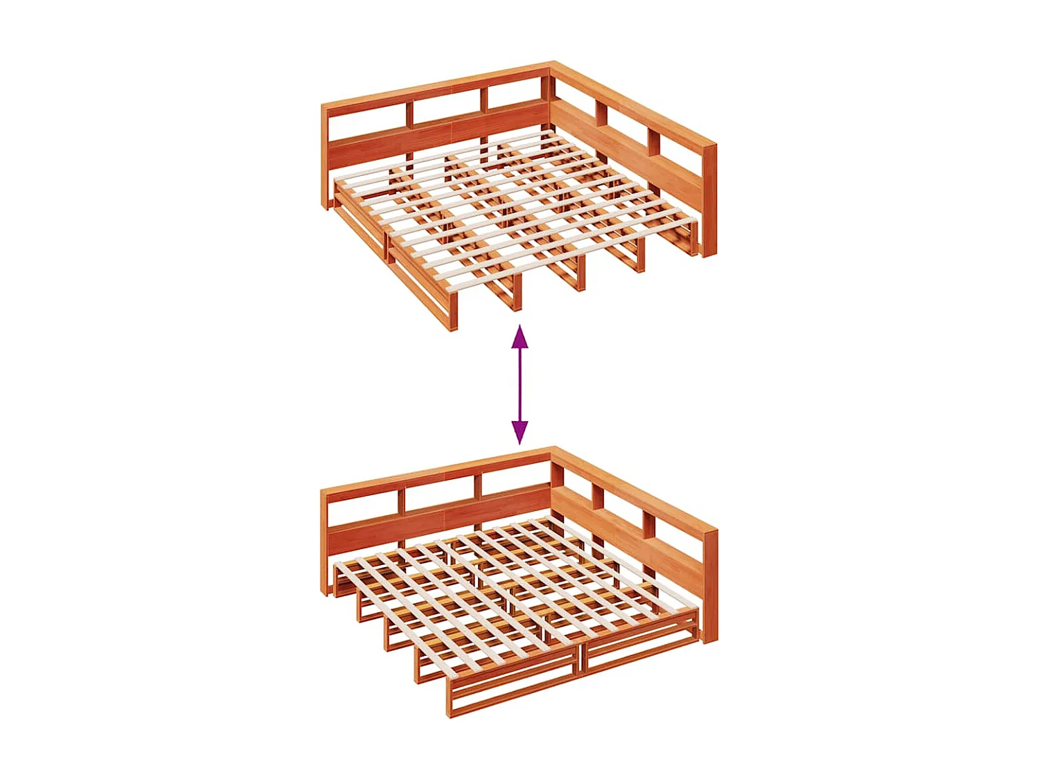 Cama con estantería sin colchón madera maciza marrón 200x200 cm
