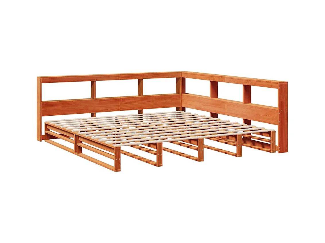 Lit bibliothèque sans matelas cire marron 200x200 cm pin massif