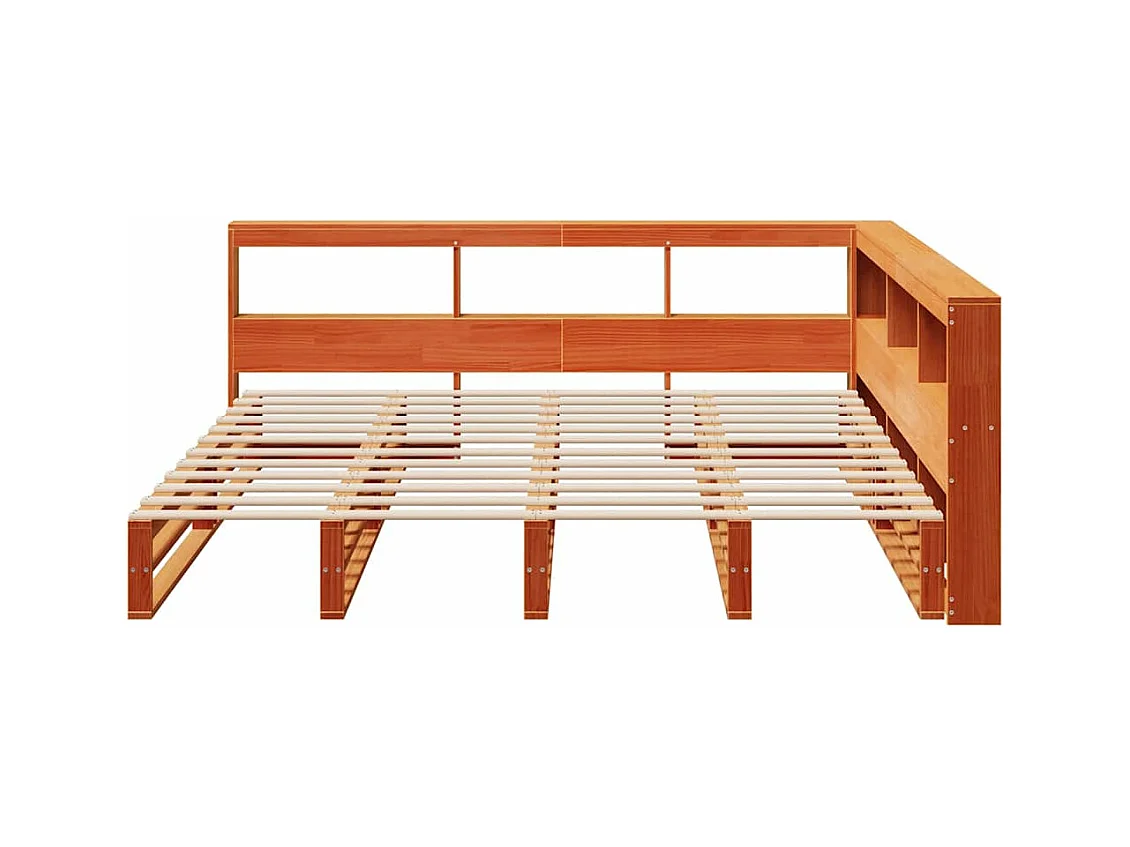 Lit bibliothèque sans matelas cire marron 200x200 cm pin massif