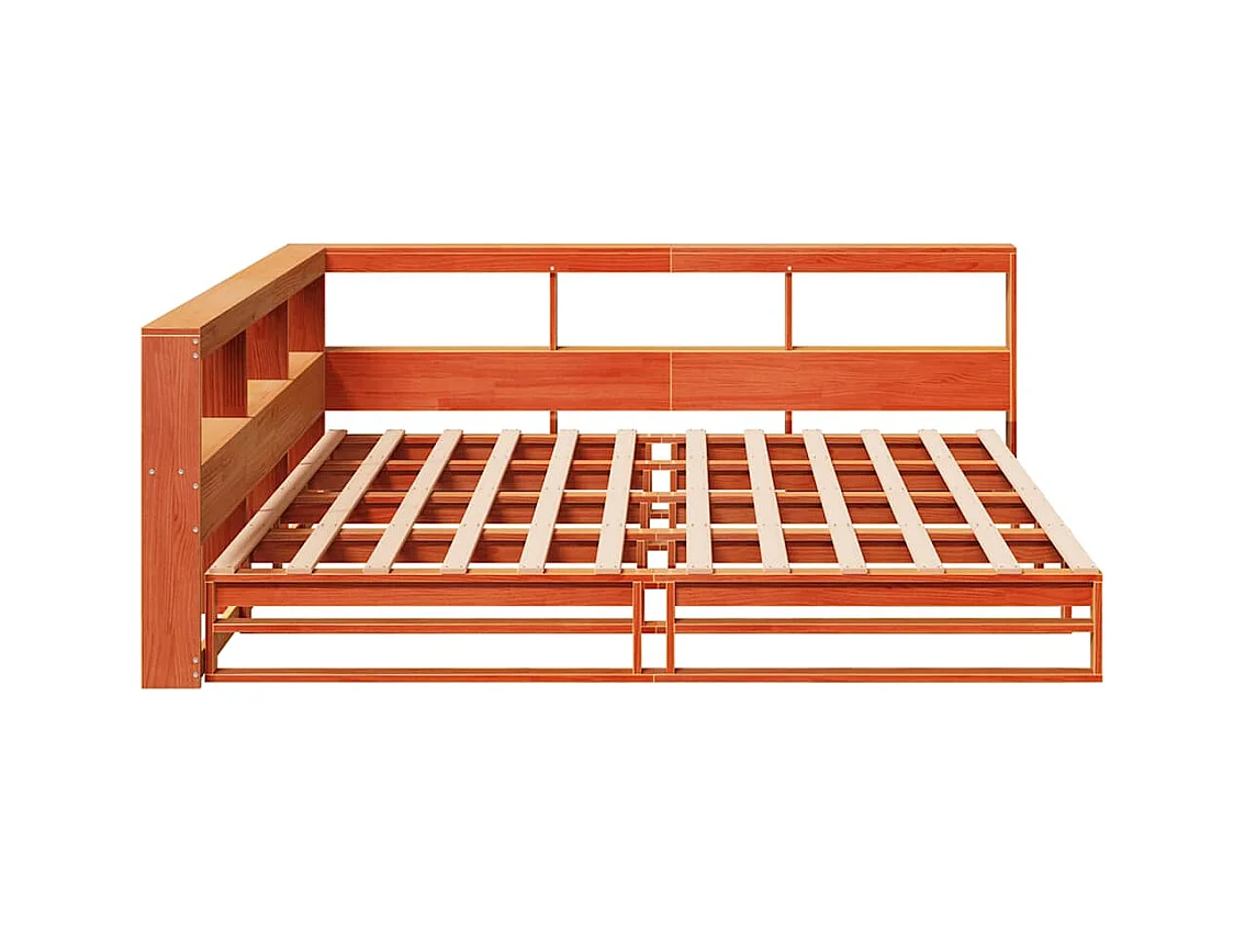 Lit bibliothèque sans matelas cire marron 200x200 cm pin massif