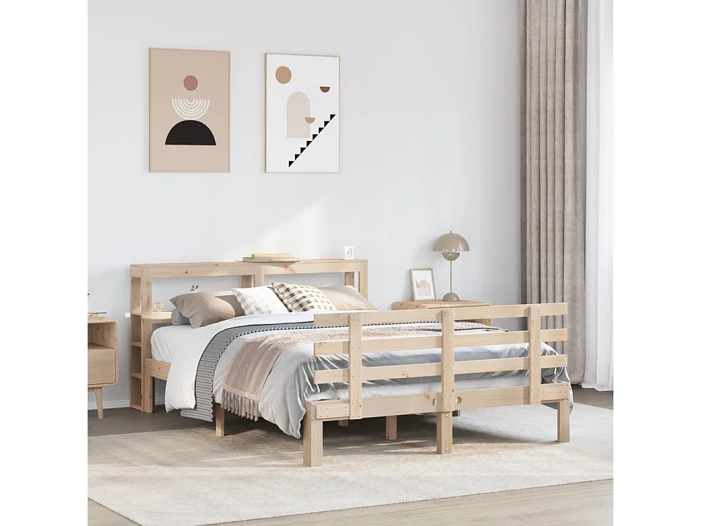 Estructura de cama con cabecero madera maciza pino 140x190 cm