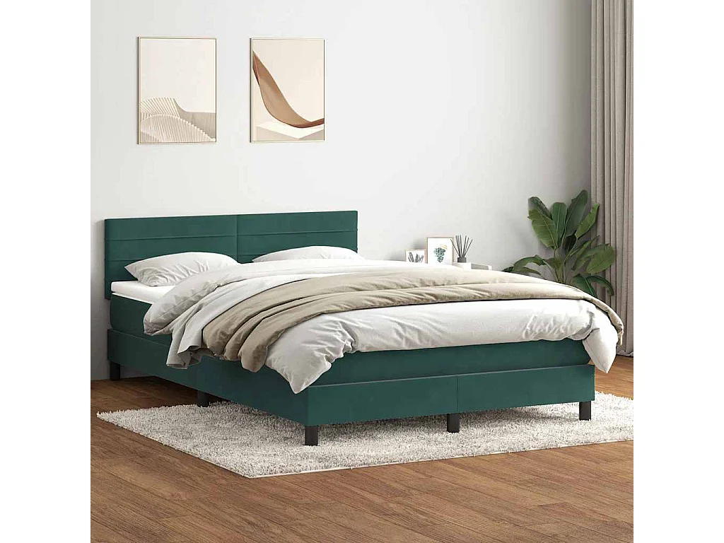 Cama box spring con colchón terciopelo verde oscuro 140x210 cm
