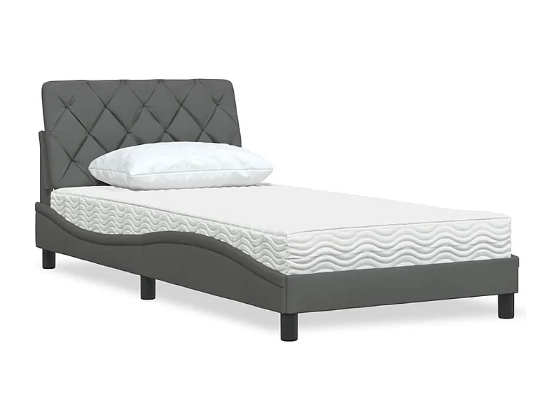 Lit avec matelas gris foncé 100x200 cm tissu