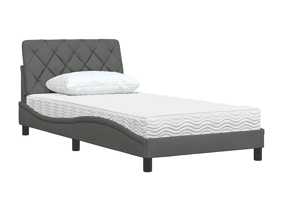 Lit avec matelas gris foncé 100x200 cm tissu