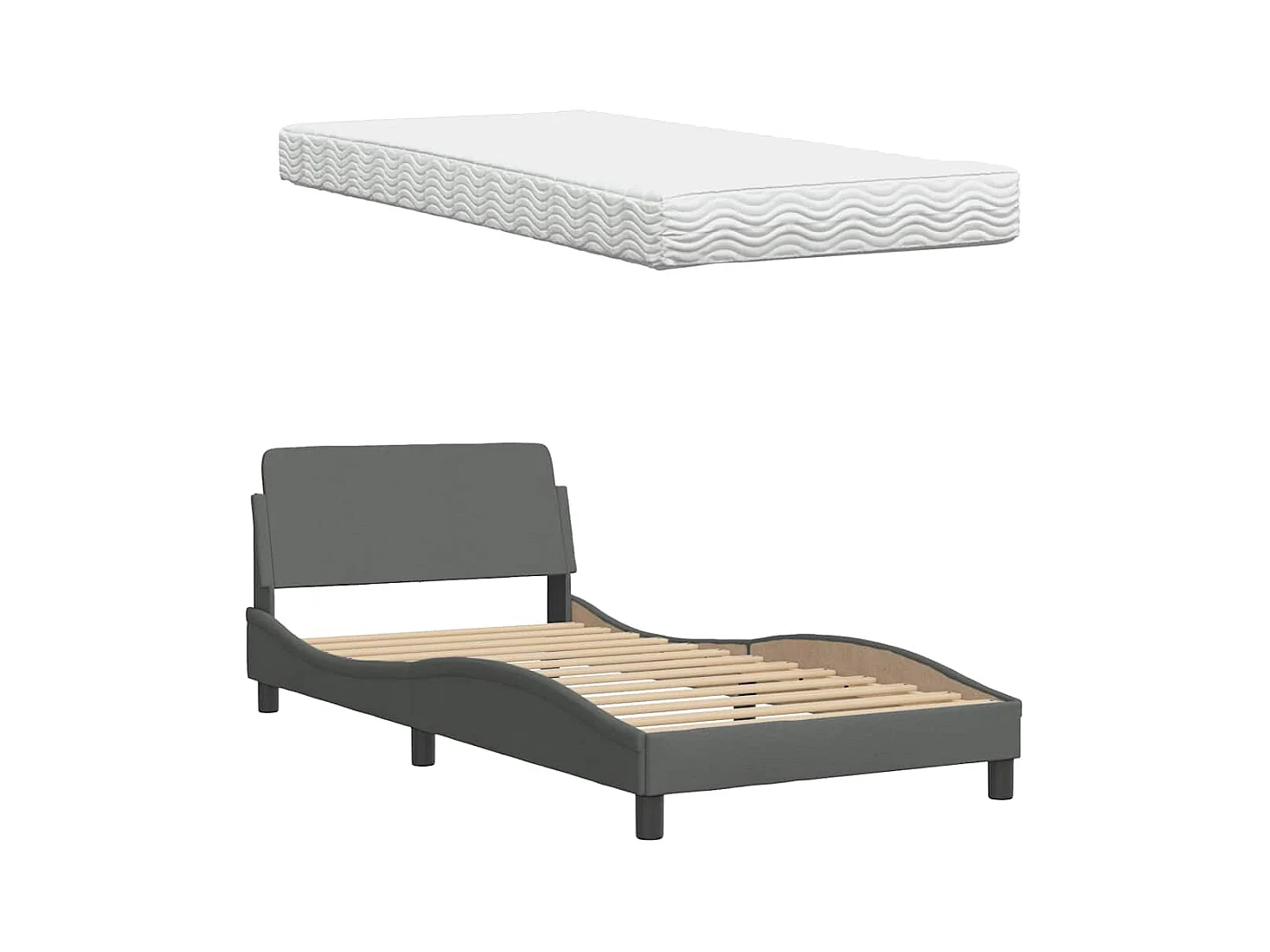 Lit avec matelas gris foncé 100x200 cm tissu
