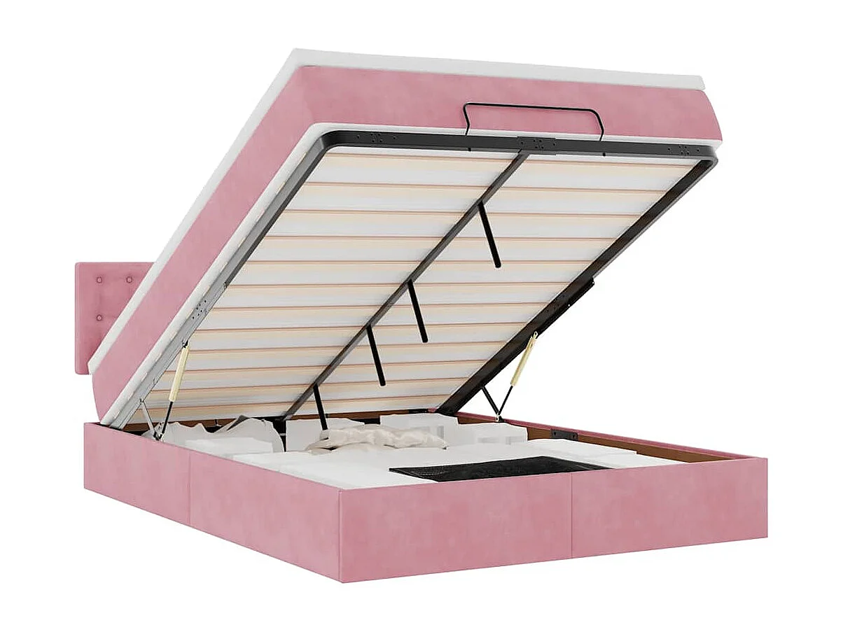 Cadre de lit ottoman avec matelas rose 140x200 cm velours