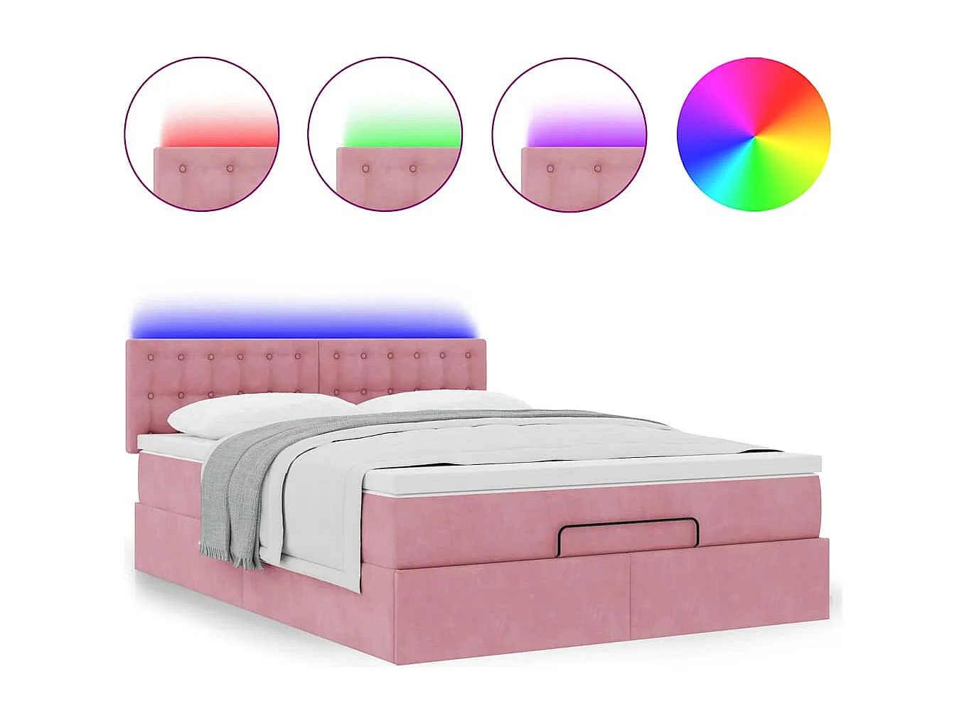 Cadre de lit ottoman avec matelas rose 140x200 cm velours