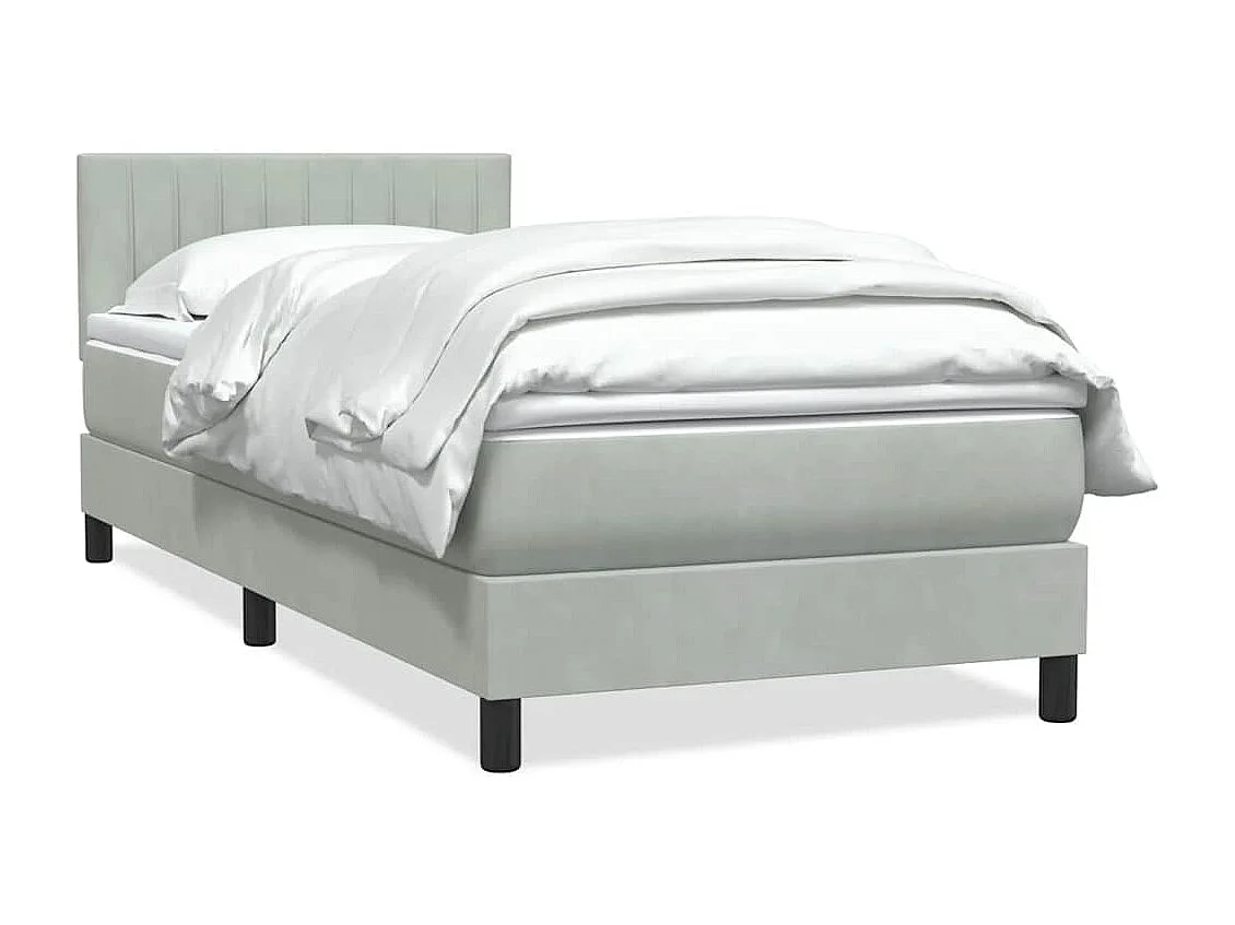 Cama box spring con colchón terciopelo gris claro 90x210 cm