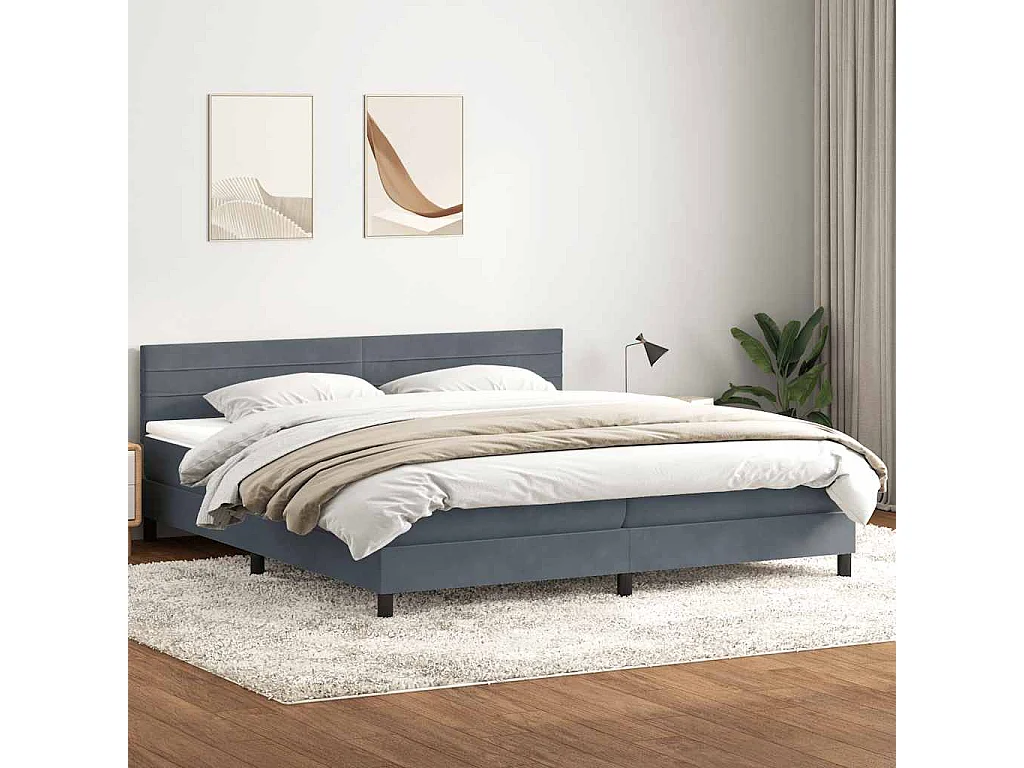Cama com molas/colchão 180x210 cm veludo cinzento-escuro