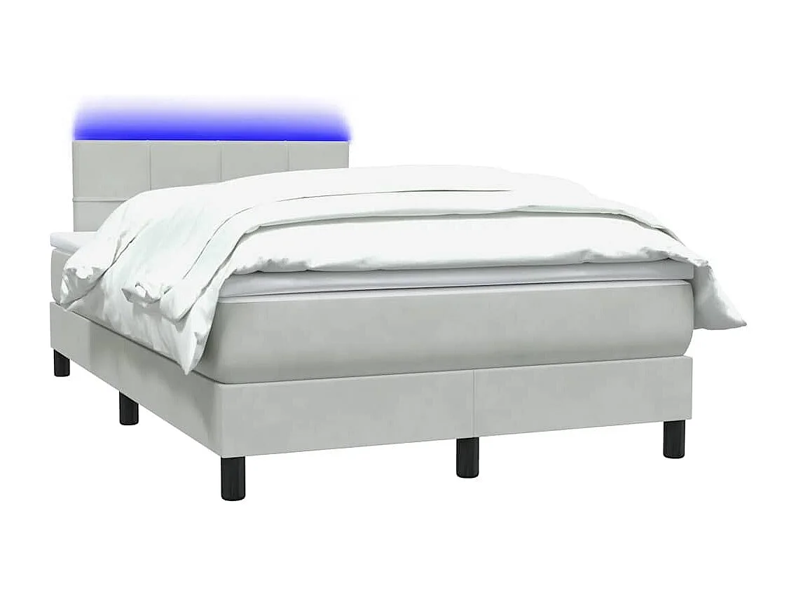 Cama box spring con colchón terciopelo gris claro 120x220 cm