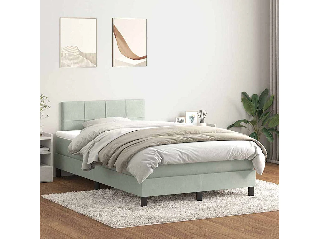 Cama box spring con colchón terciopelo gris claro 120x220 cm