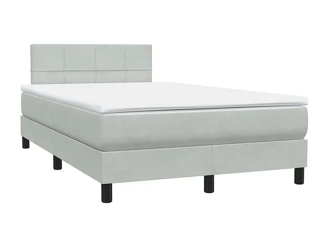 Cama box spring con colchón terciopelo gris claro 120x220 cm