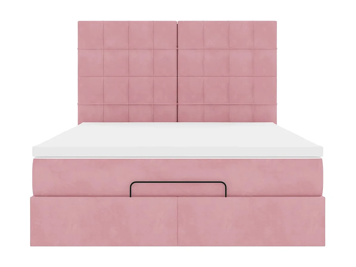 Cadre de lit ottoman avec matelas rose 140x200 cm velours