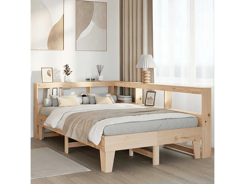 Cama con estantería sin colchón madera maciza de pino 120x200cm