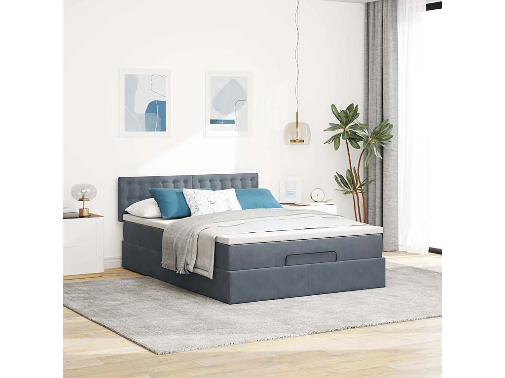 Estructura cama otomana con colchón gris oscuro 140x200cm