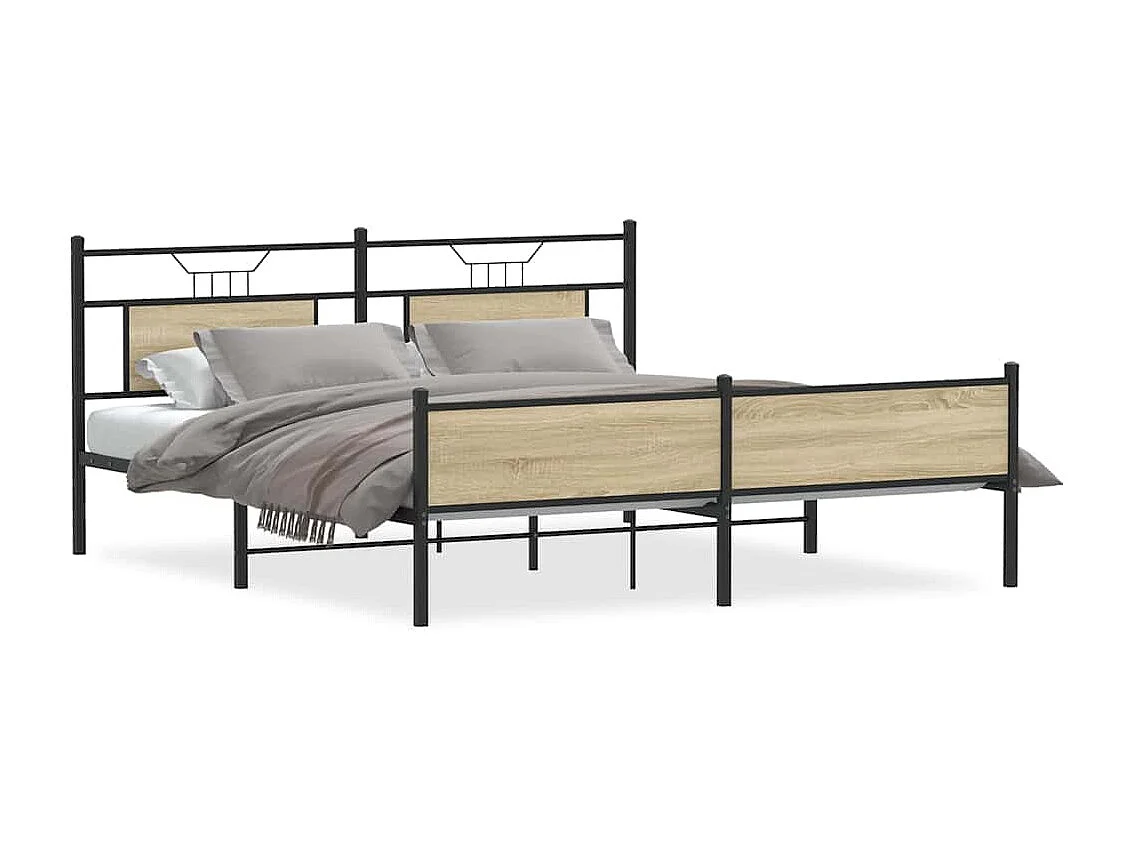 Cadre de lit en métal sans matelas chêne sonoma 160x200 cm