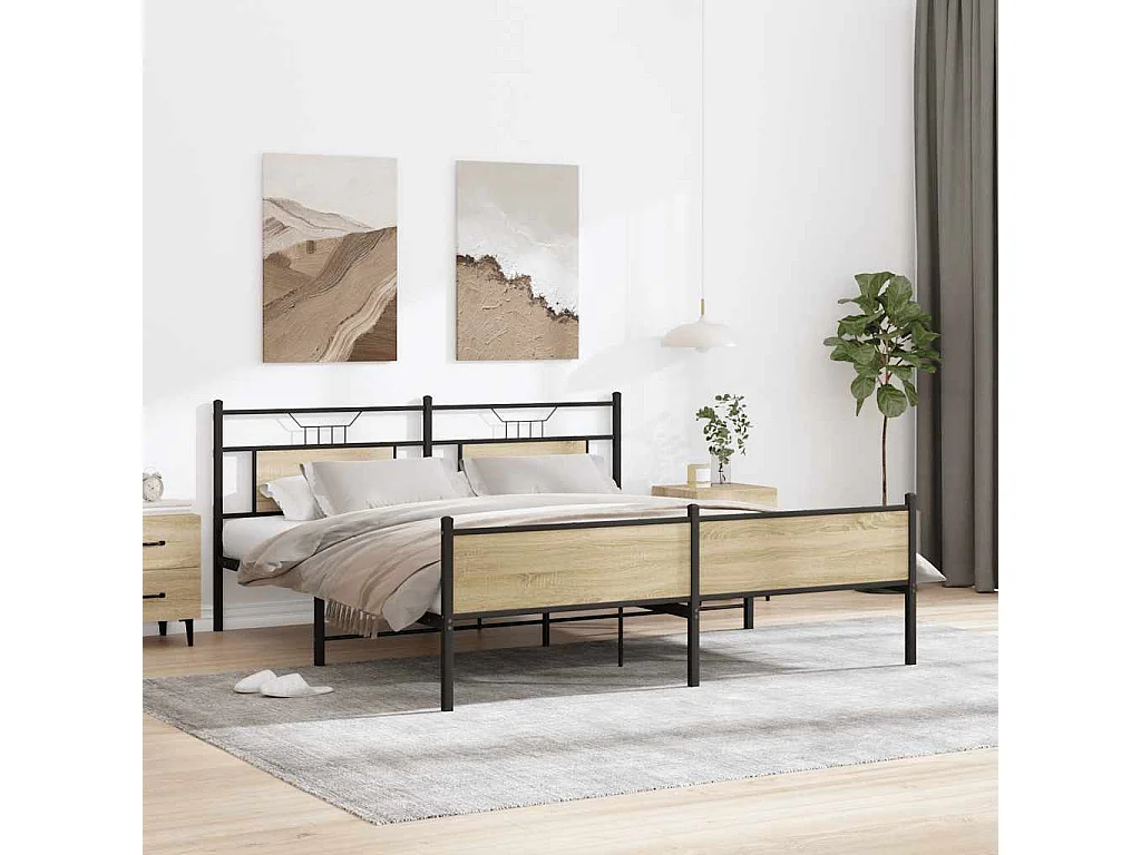 Cadre de lit en métal sans matelas chêne sonoma 160x200 cm