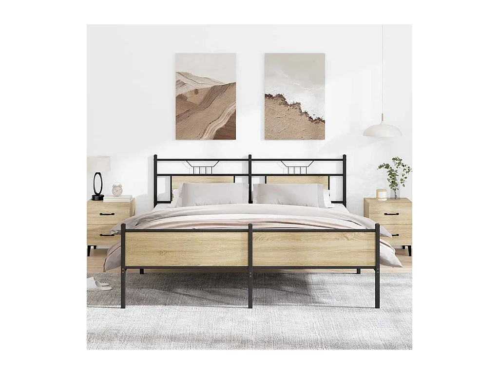 Cadre de lit en métal sans matelas chêne sonoma 160x200 cm