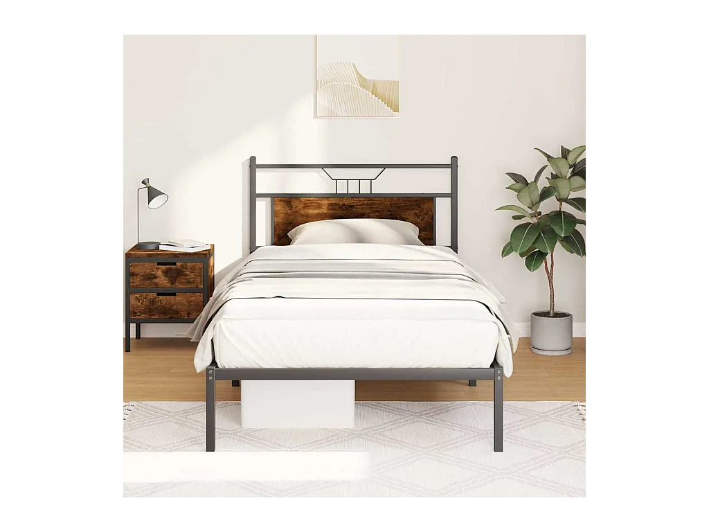 Cadre de lit sans matelas chêne fumé 107x203 cm bois ingénierie