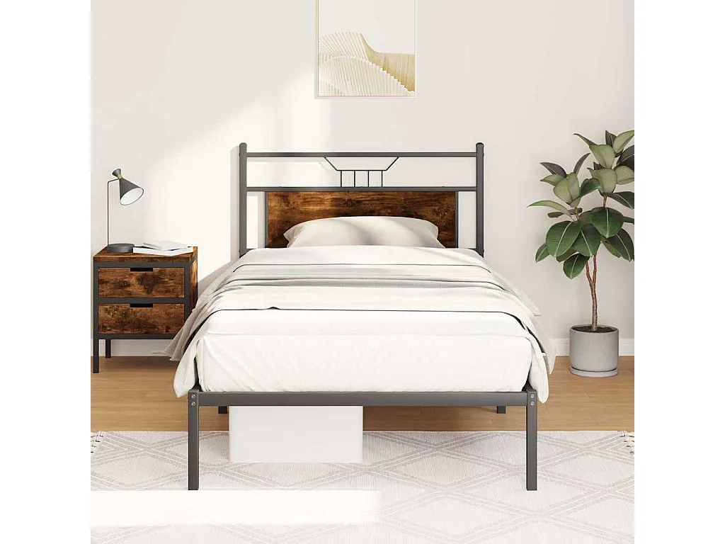 Cadre de lit sans matelas chêne fumé 107x203 cm bois ingénierie