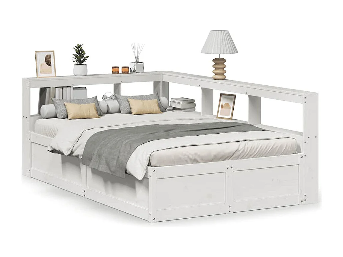 Lit bibliothèque sans matelas blanc 140x190 cm bois pin massif