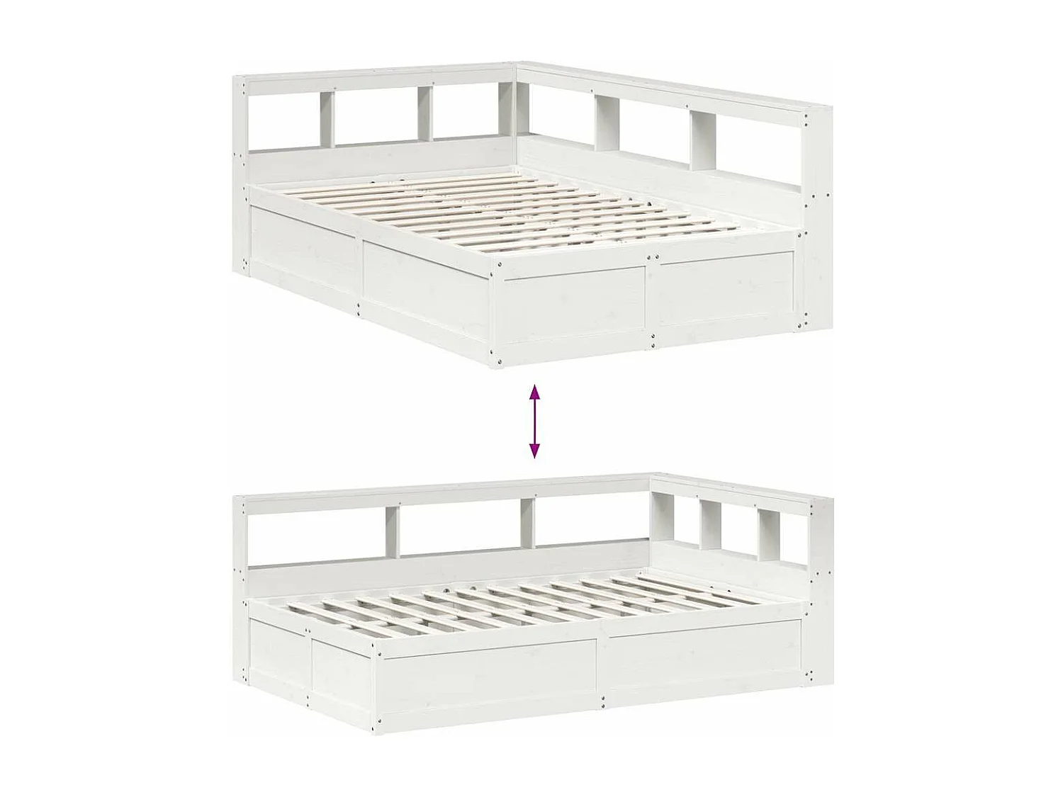 Lit bibliothèque sans matelas blanc 140x190 cm bois pin massif