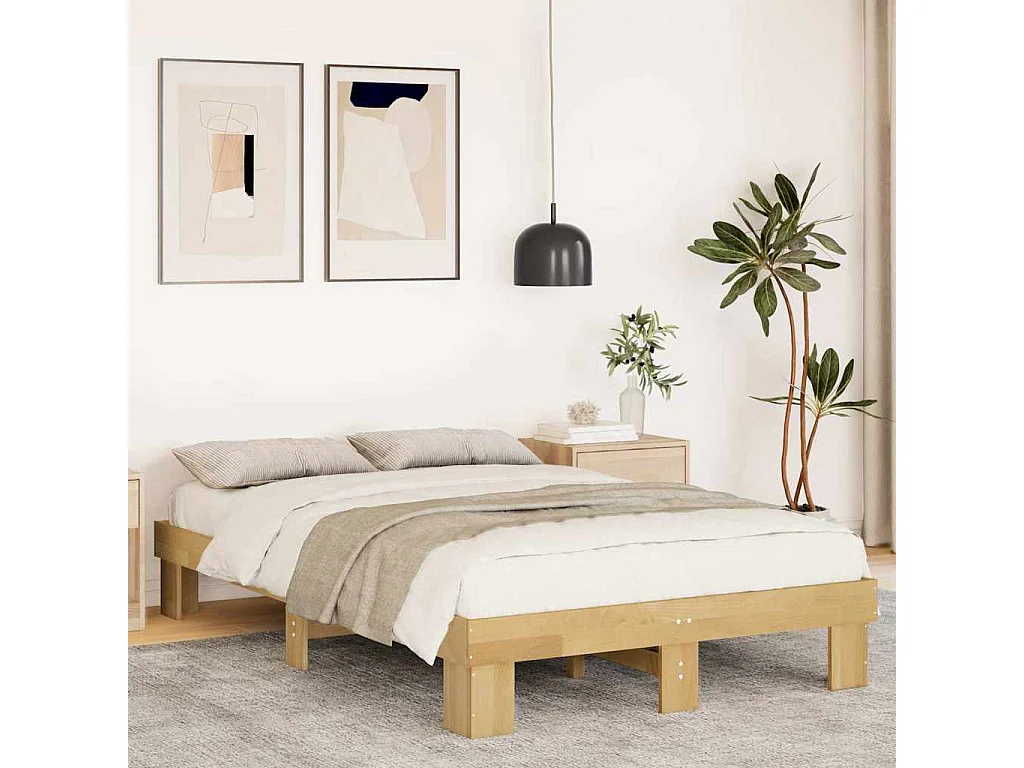 Cadre de lit sans matelas 120x190 cm bois massif de chêne