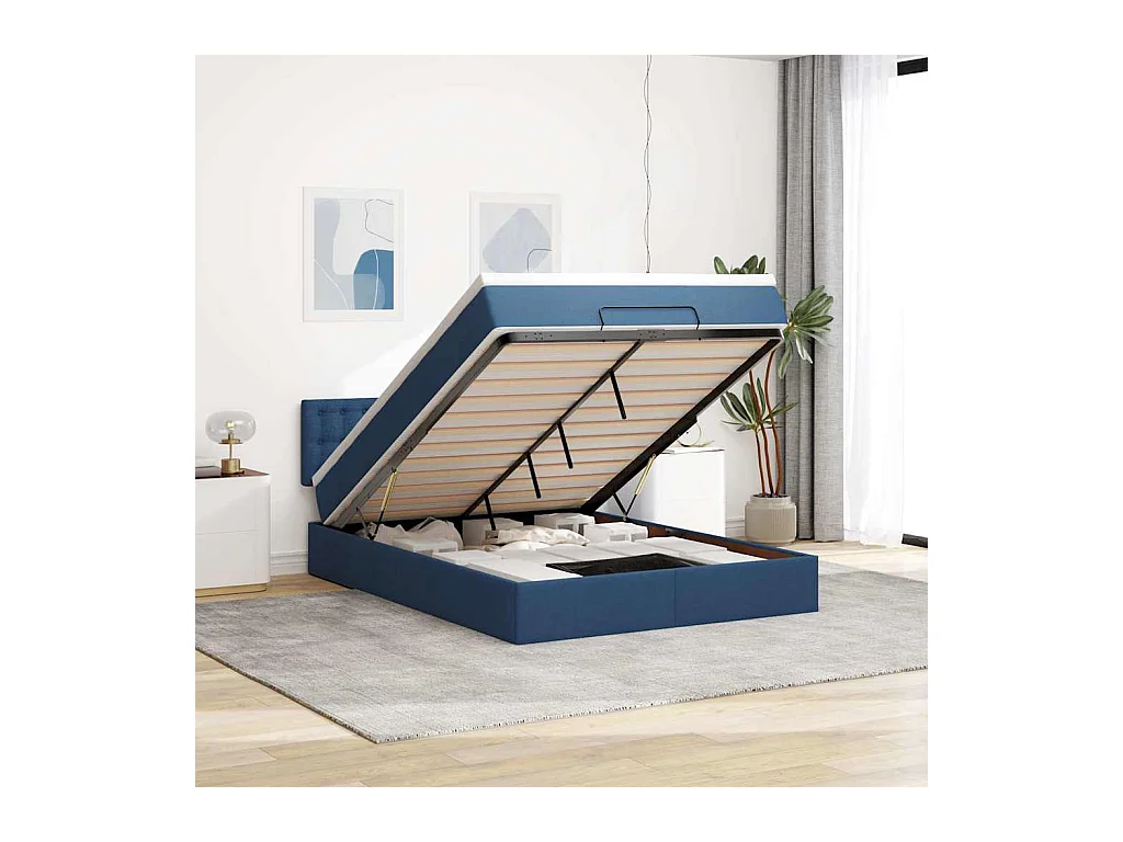 Cama otomana con colchón tela azul 140x190 cm